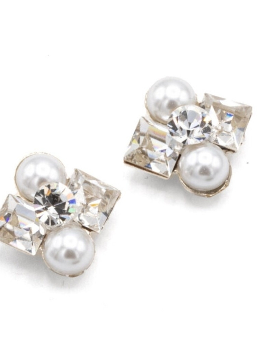 Pearl and Crystal Cluster Stud Earrings - White